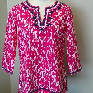 Talbots Embroidered Pink & White Tunic, Petite Small